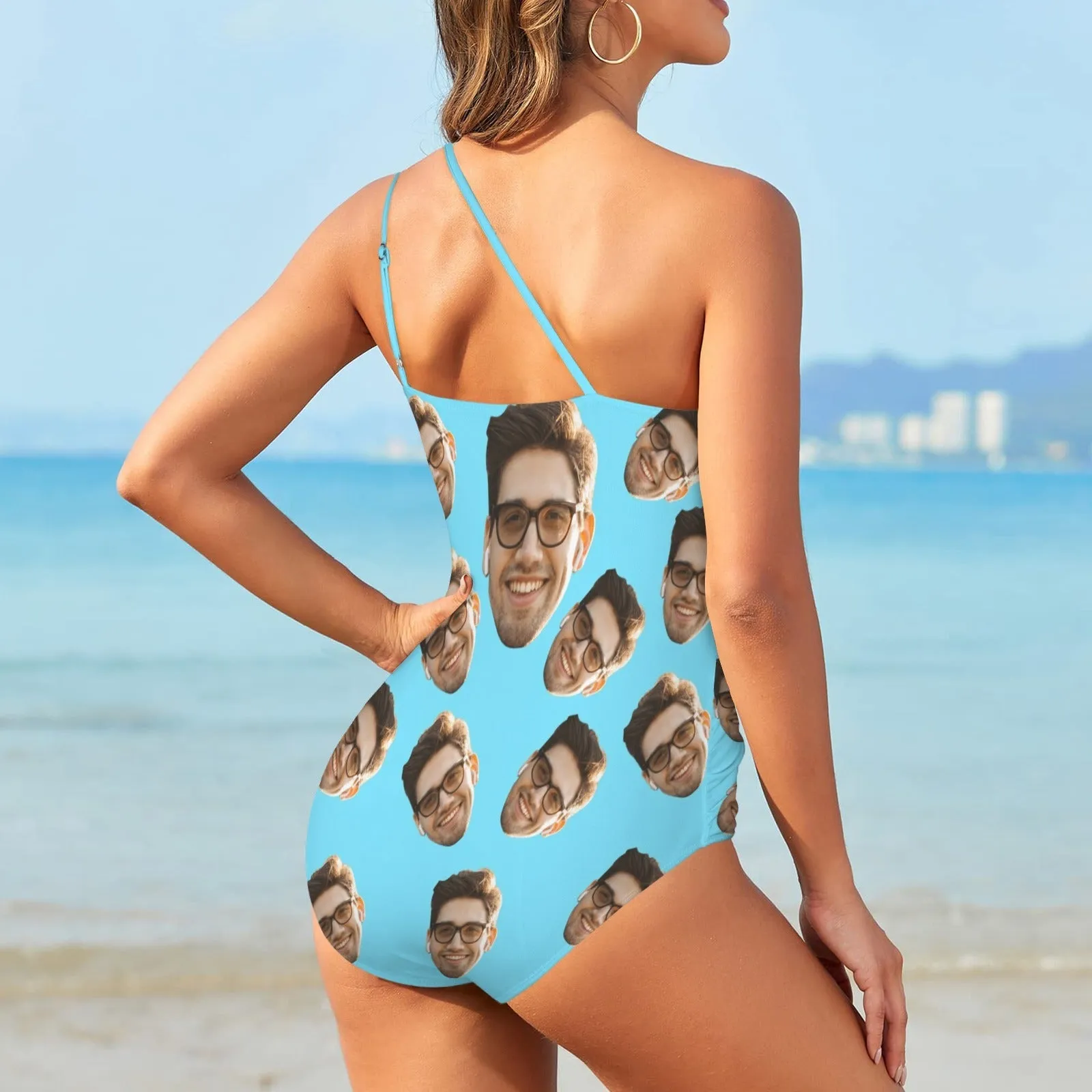 26  Colors Custom Face Women's One Shoulder Keyhole One Piece Swimsuit Custom Picture Bathing Suit