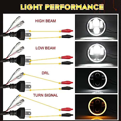 4pcs 5 3/4" 5.75 LED Headlights with High Low Beam Amber turn signal White DRL, 5 3/4 led headlight Halo Ring