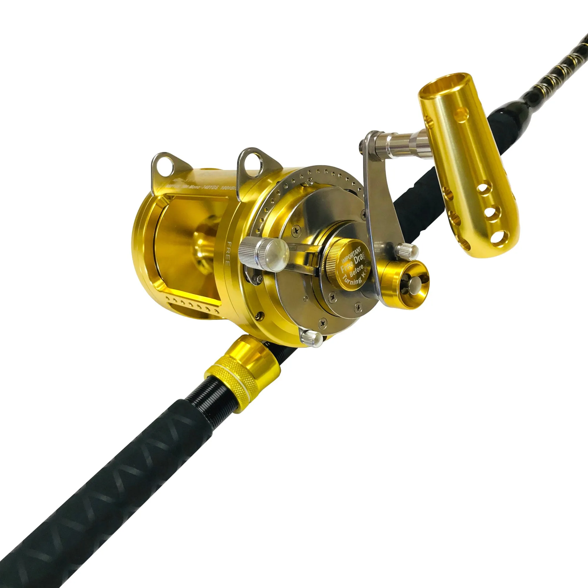 50 Wide 2 speed Reel on a Blue Marlin Tournament Edition Straight Rod