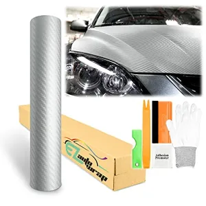 60"x300" (25FTX5FT) Silver 3D Carbon Fiber Textured Matte Car Auto Motorcycle Vinyl Wrap Sticker DIY Decal Film Sheet Air Release Bubble Free Self Adhesive Peel and Stick Free Tool Kit