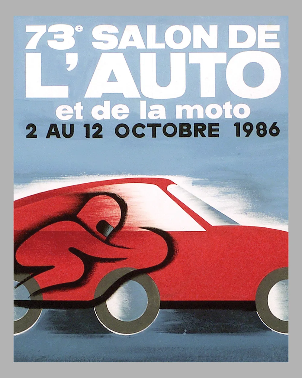 73rd Paris Auto & Motorcycle Show large painting by Pierre Fix-Masseau, France, 1986