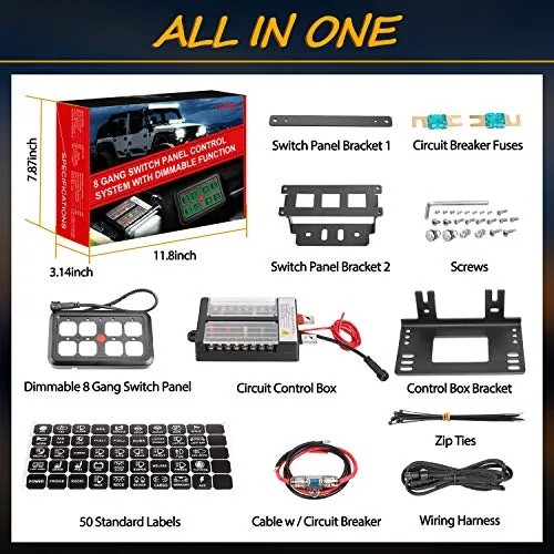 8 Gang Switch Panel Automatic Dimmable, Niwaker On-Off LED Car Switch Panel Universal Circuit Control Relay System Box Touch Switch Box with Label Stickers for Truck ATV UTV Boat Jeep Caravan Marine