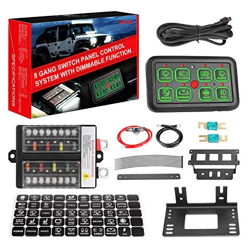 8 Gang Switch Panel Automatic Dimmable, Niwaker On-Off LED Car Switch Panel Universal Circuit Control Relay System Box Touch Switch Box with Label Stickers for Truck ATV UTV Boat Jeep Caravan Marine