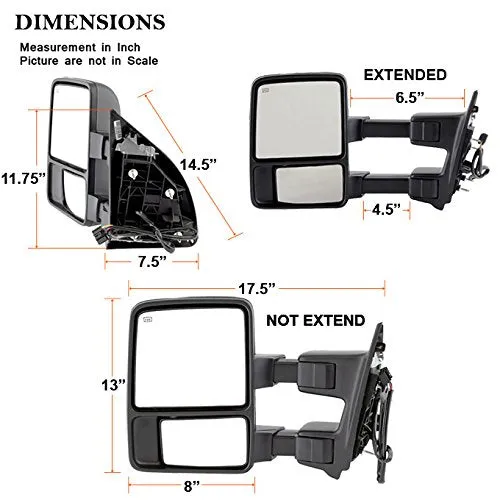 AKKON - For 08-16 Ford SuperDuty Extendable Towing Power Telescoping Wide Angle Side Mirrors Driver Left