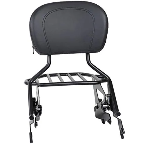 AUFER Black Detachable Upright Passenger Sissy Bar Backrest with Pad and 2-Up Luggage Rack and 4 Point Docking Hardware Kits Compatible With For Touring 2014-2020