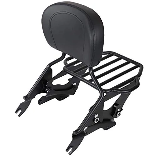 AUFER Black Detachable Upright Passenger Sissy Bar Backrest with Pad and 2-Up Luggage Rack and 4 Point Docking Hardware Kits Compatible With For Touring 2014-2020