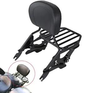 AUFER Black Detachable Upright Passenger Sissy Bar Backrest with Pad and 2-Up Luggage Rack and 4 Point Docking Hardware Kits Compatible With For Touring 2014-2020