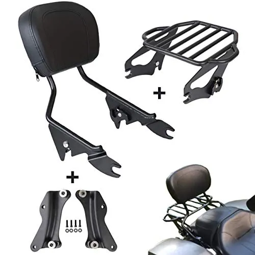 AUFER Black Detachable Upright Passenger Sissy Bar Backrest with Pad and 2-Up Luggage Rack and 4 Point Docking Hardware Kits Compatible With For Touring 2014-2020