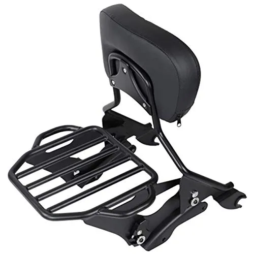 AUFER Black Detachable Upright Passenger Sissy Bar Backrest with Pad and 2-Up Luggage Rack and 4 Point Docking Hardware Kits Compatible With For Touring 2014-2020