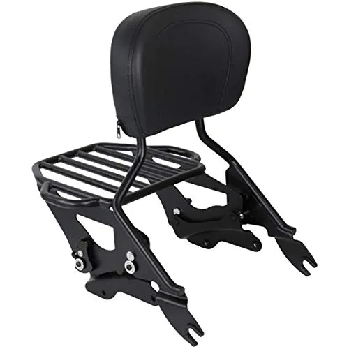 AUFER Black Detachable Upright Passenger Sissy Bar Backrest with Pad and 2-Up Luggage Rack and 4 Point Docking Hardware Kits Compatible With For Touring 2014-2020