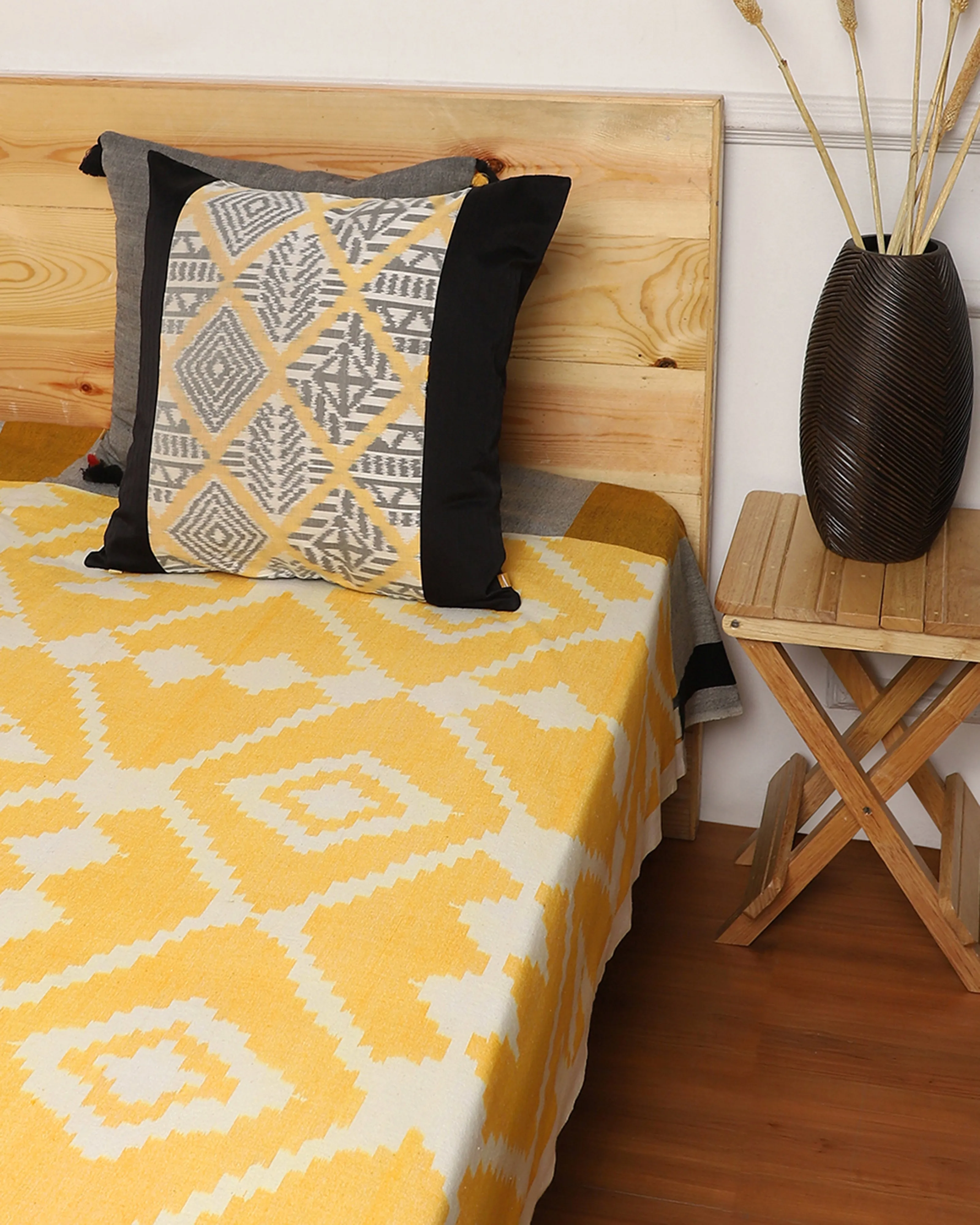 Aza Weft Ikat Cotton Silk Cushion Cover