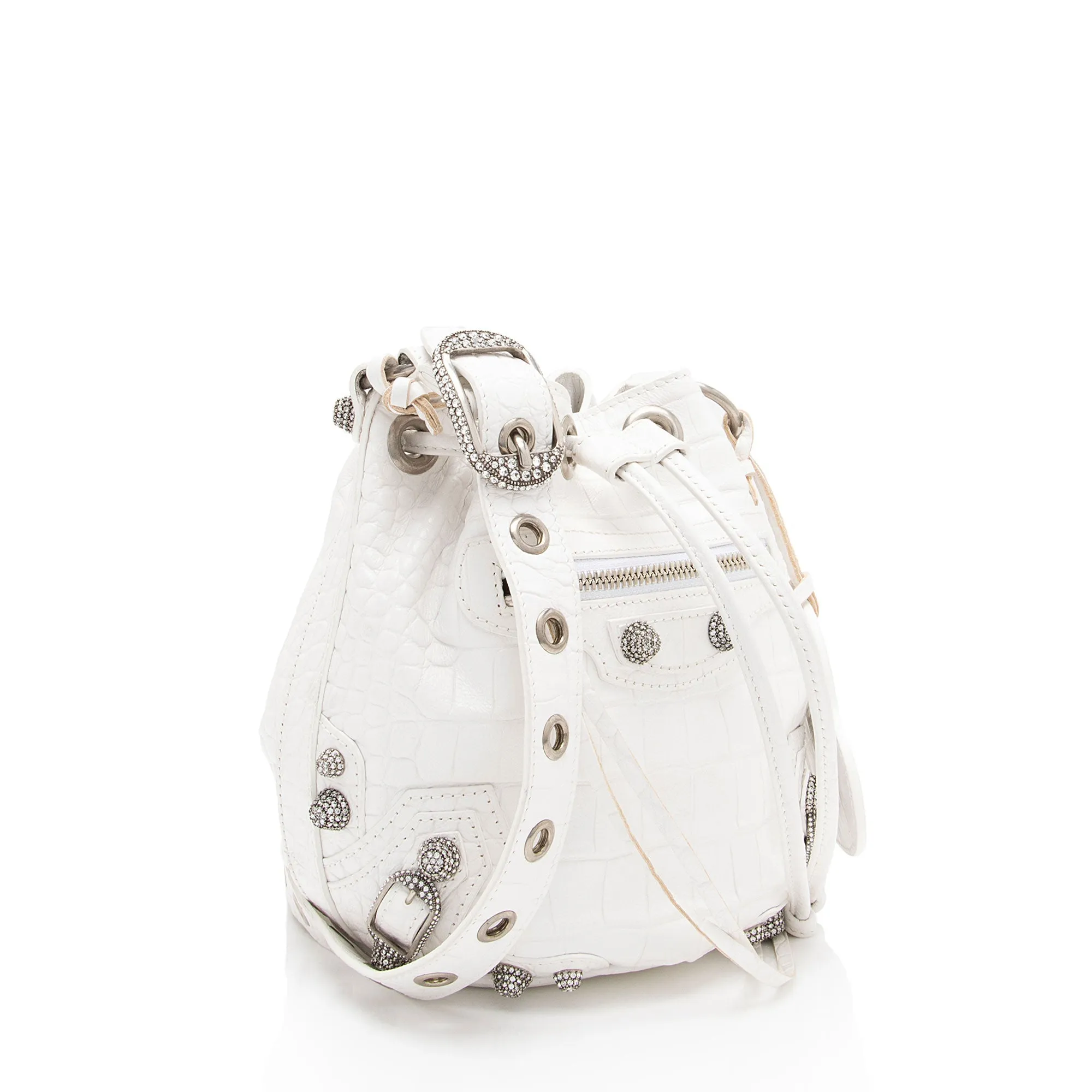 Balenciaga Croc Embossed Crystal Le Cagole XS Bucket Bag