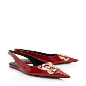 Balenciaga Patent Leather BB Knife Slingback Flats - Size 7 / 37