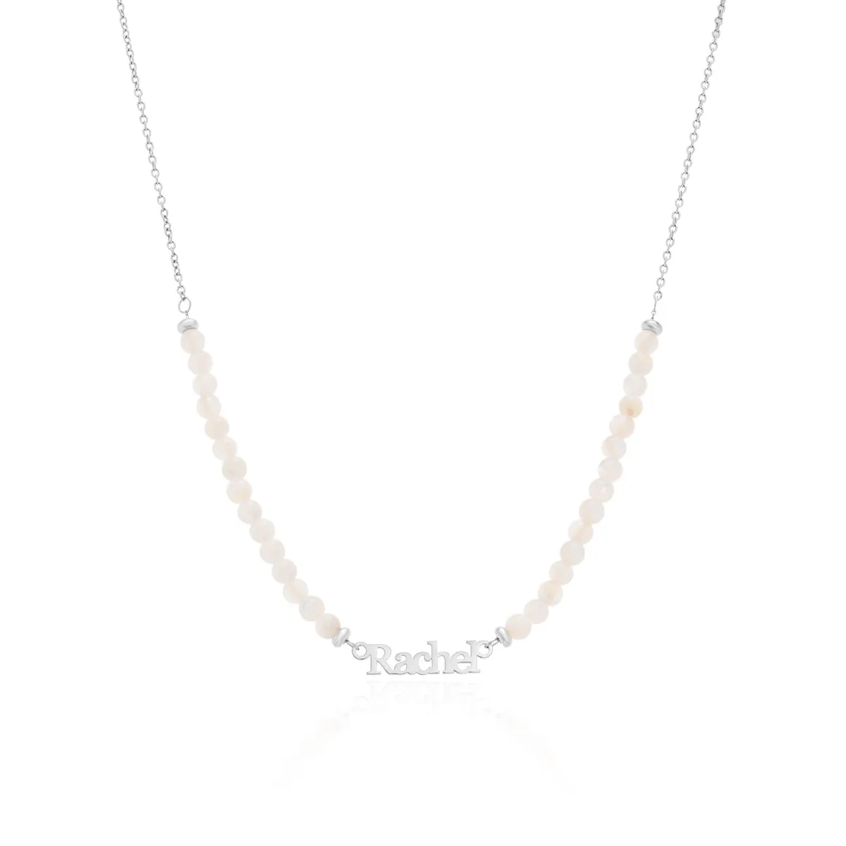 Birthstone Beaded Name Necklace (Silver)