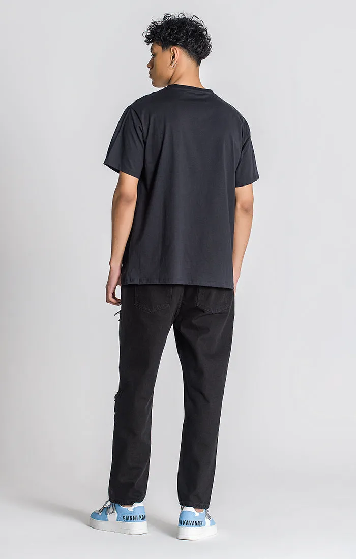 Black Overlap Oversized Tee