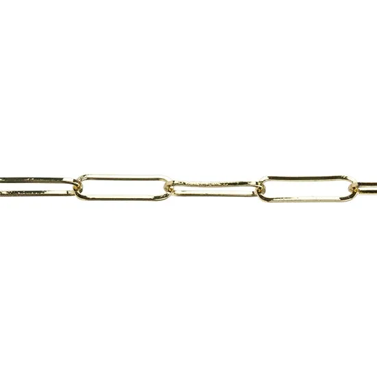 Brass Flat Elongated Oval Chain - Real 18K Gold Plated - By the Foot