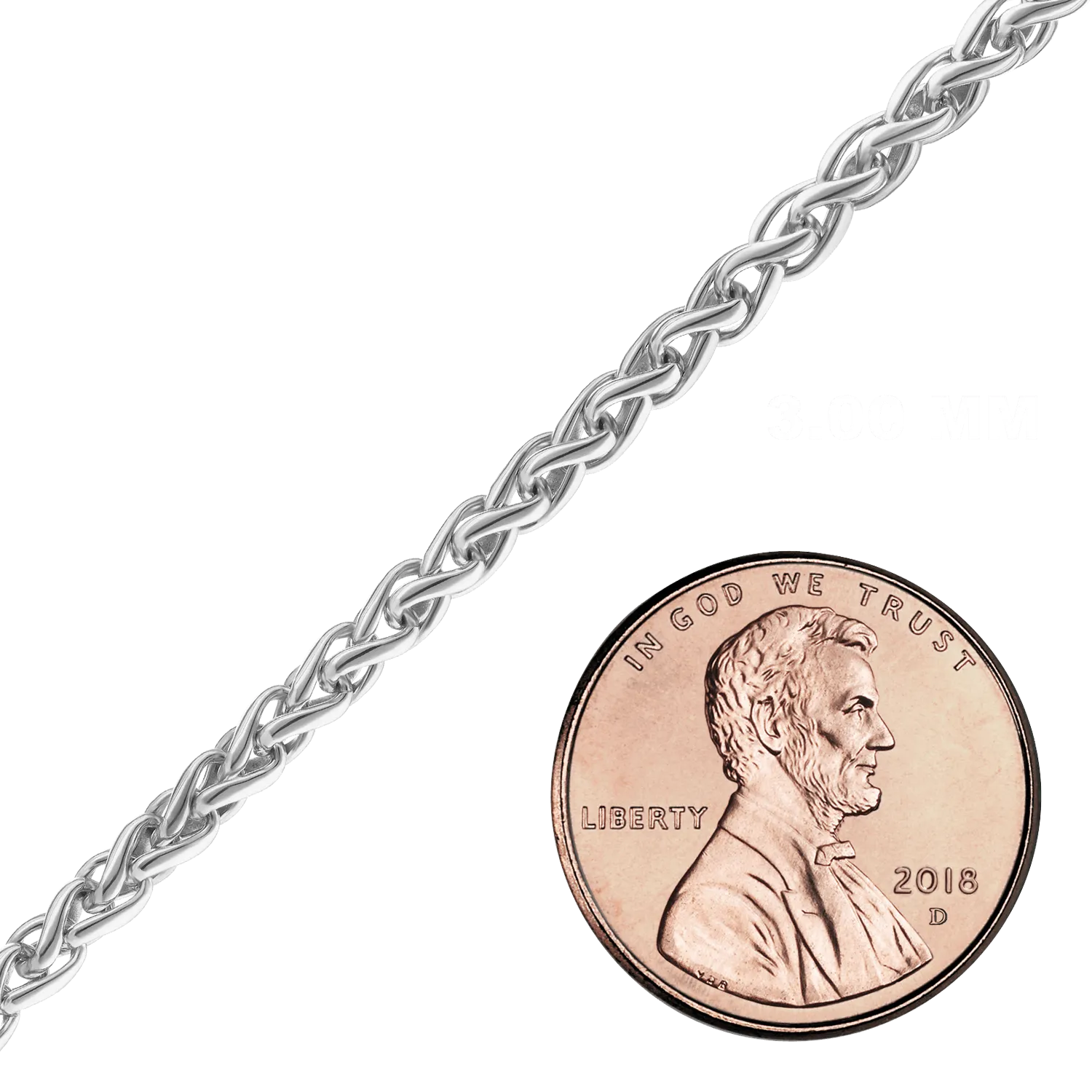 Bulk / Spooled Classic Wheat Chain in Sterling Silver (3.00 mm - 4.00 mm)