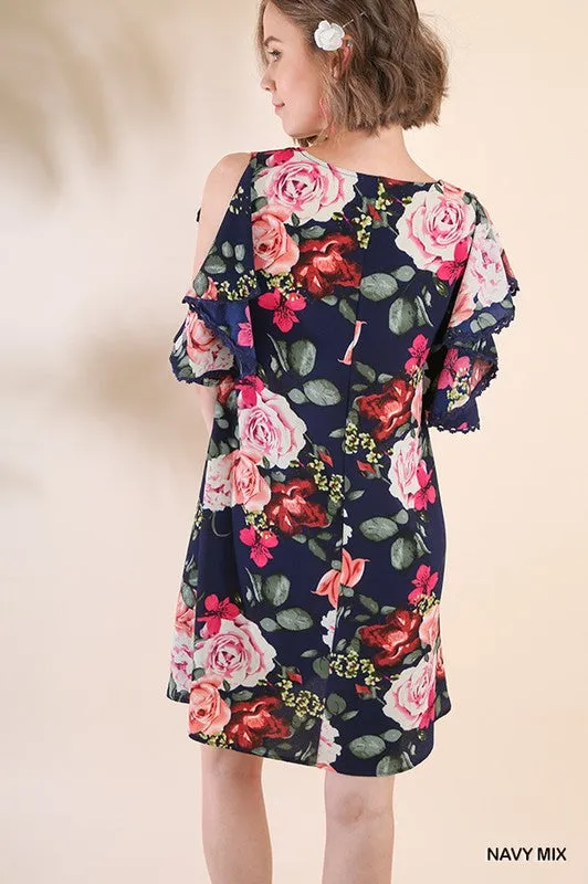 Cold Shoulder Floral Dress