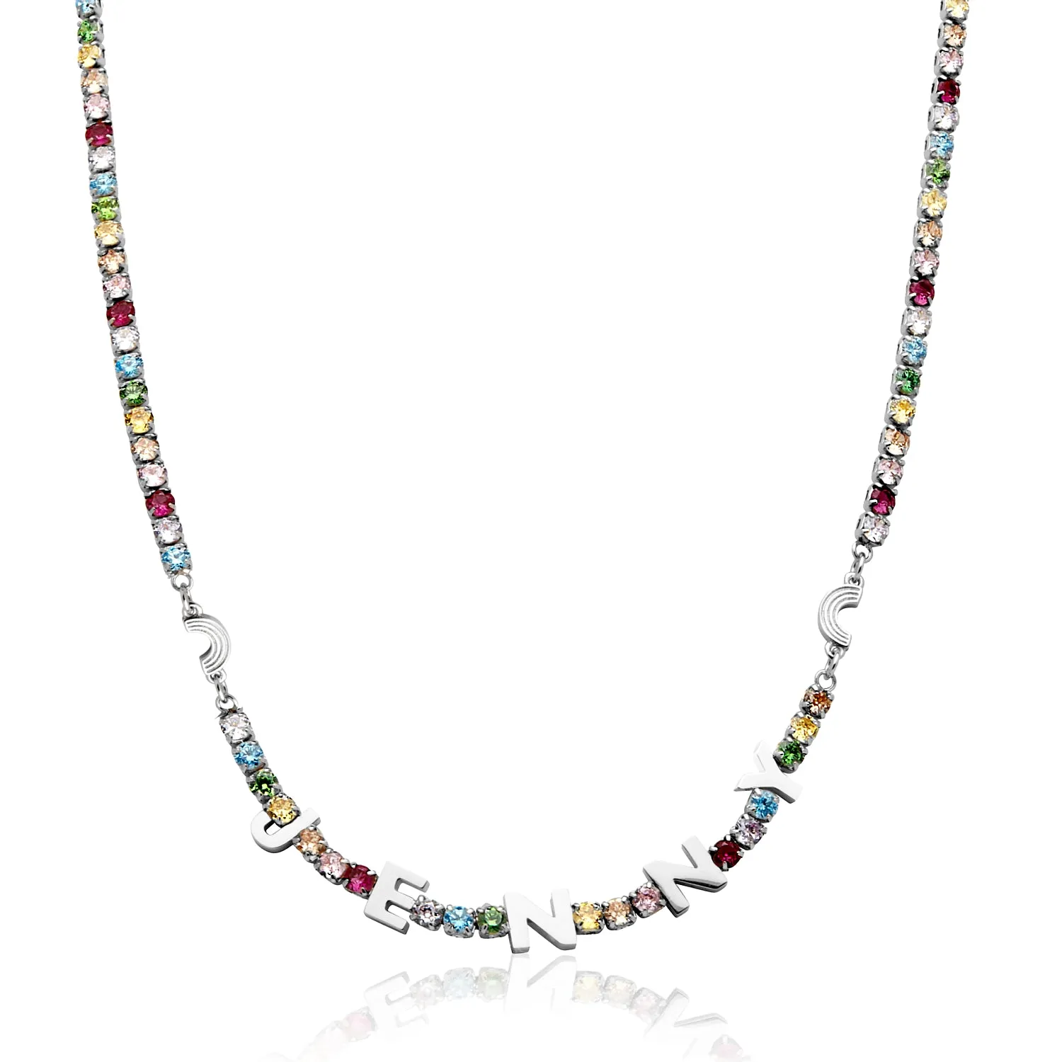 Custom Name Rainbow Tennis Necklace (Silver)