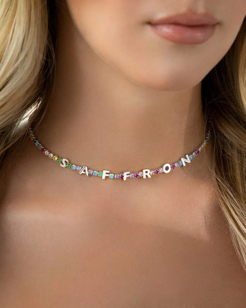 Custom Name Rainbow Tennis Necklace (Silver)