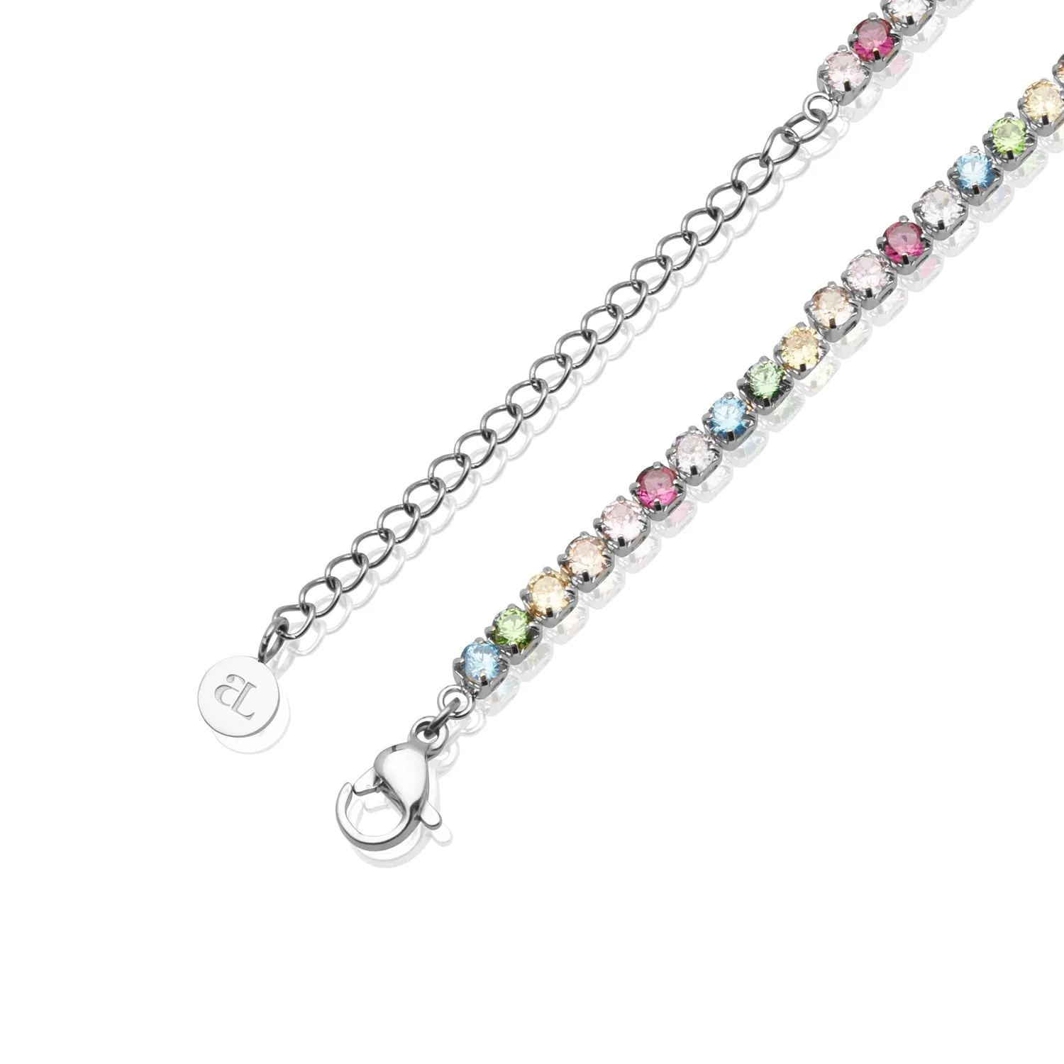 Custom Name Rainbow Tennis Necklace (Silver)