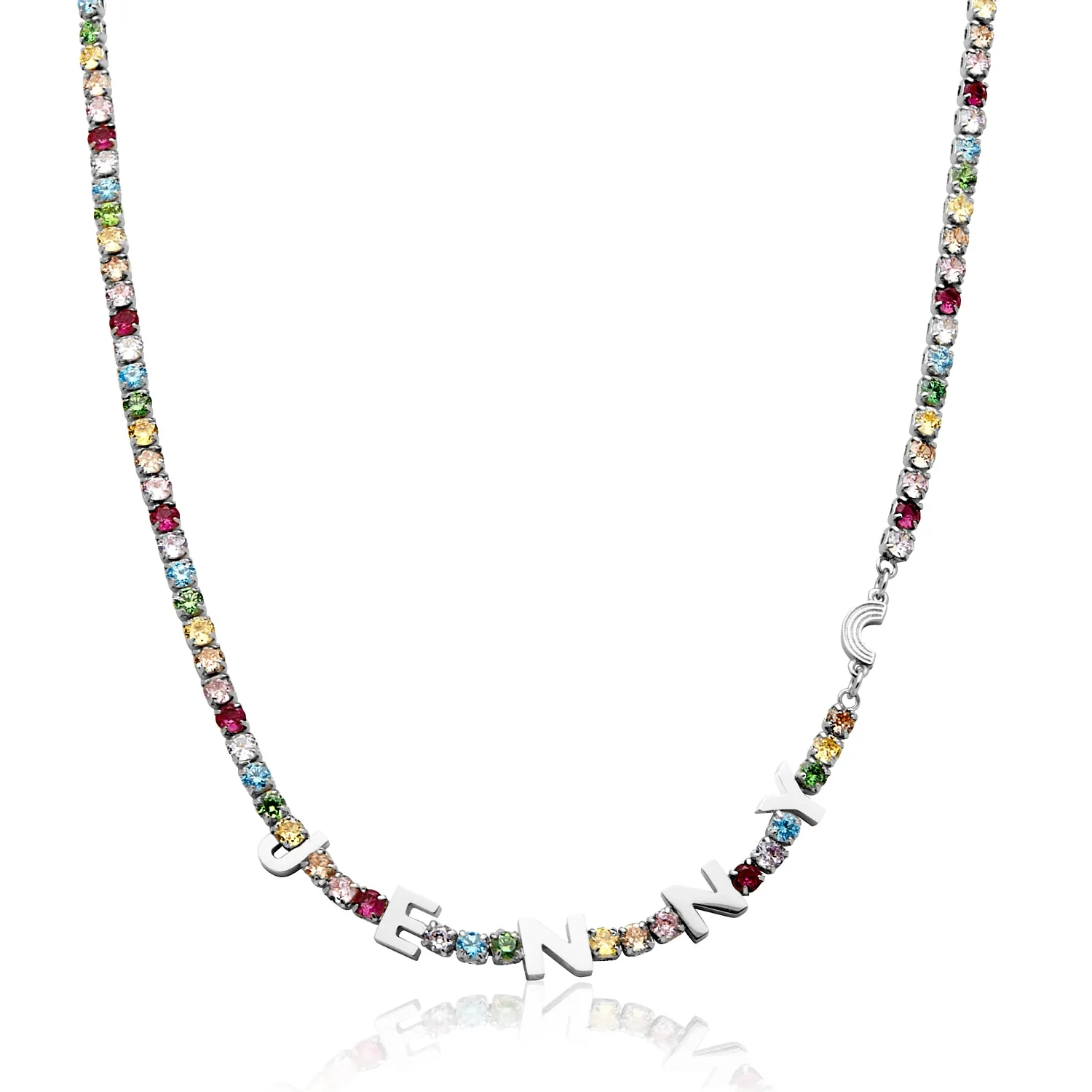 Custom Name Rainbow Tennis Necklace (Silver)