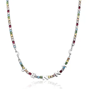 Custom Name Rainbow Tennis Necklace (Silver)