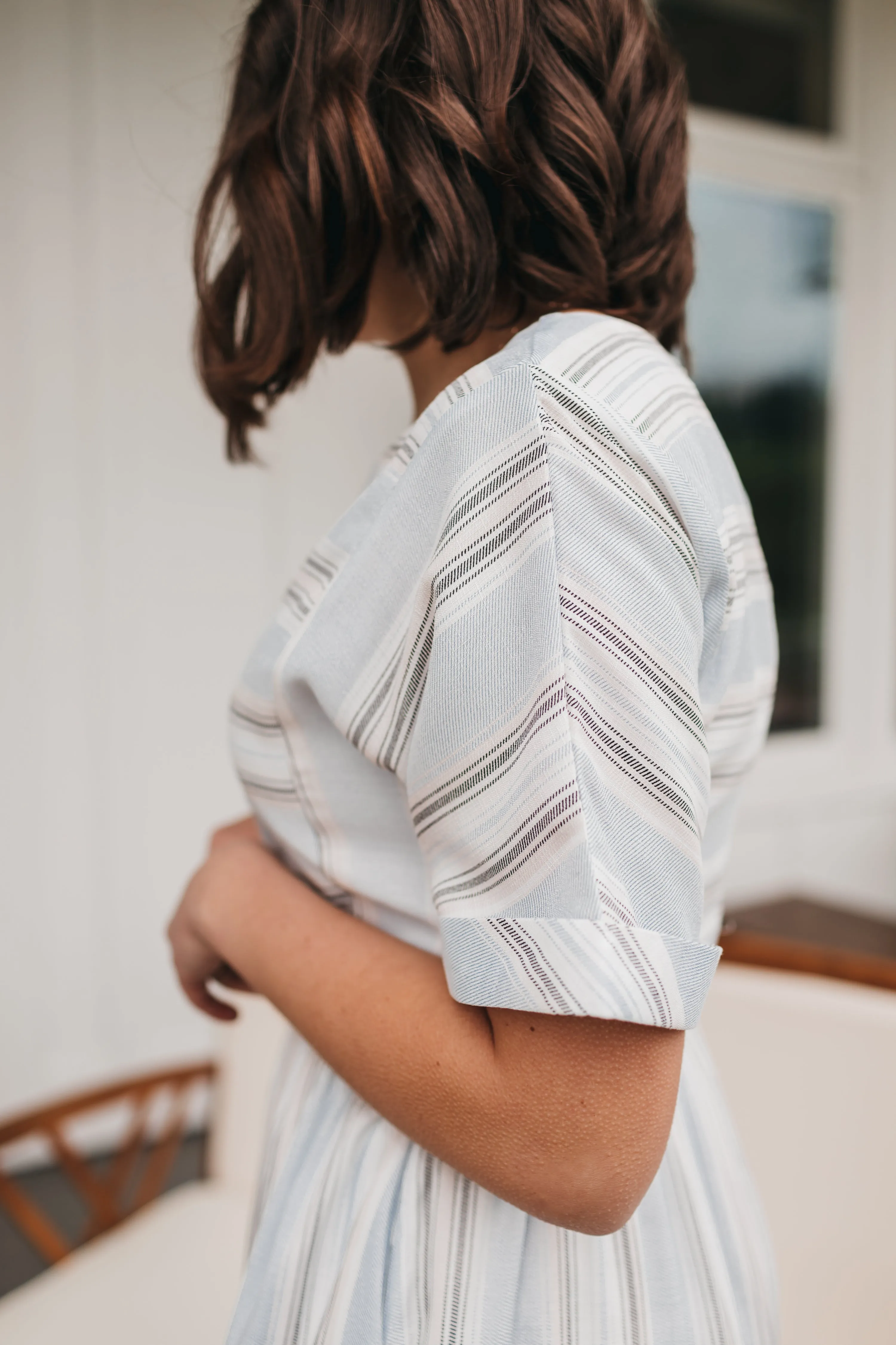 Doris Light Blue Dress in Stripes