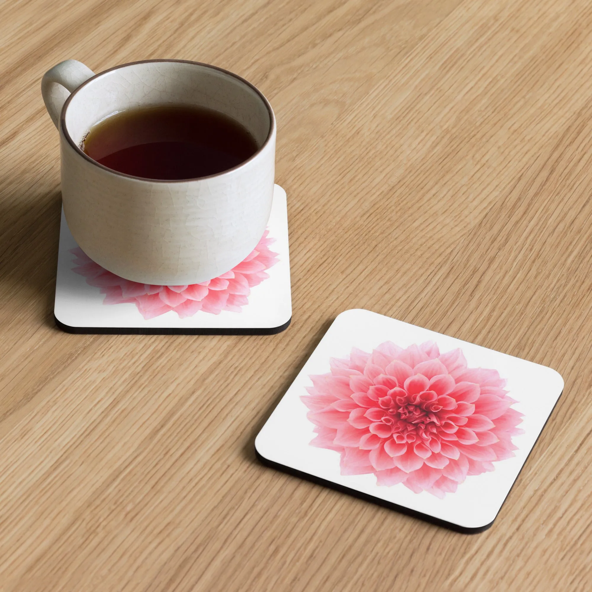 Gloss Coated Cork Backed Coaster - Pink Dahlia