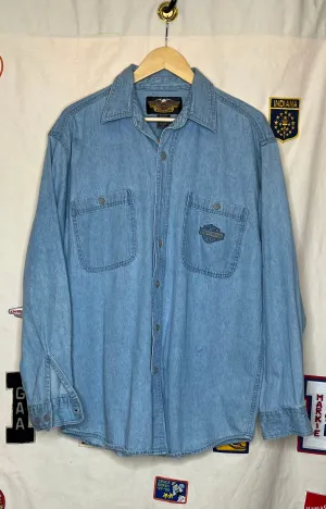 Harley Davidson Motorcycle Denim Button-Up Shirt: L