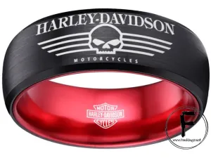 Harley Davidson Ring Men's Ring 8mm Black and Red Tungsten Wedding Ring #harleydavidson