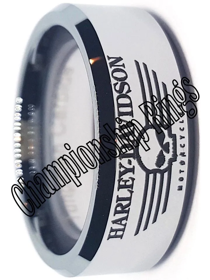 Harley Davidson Ring Wedding Band 8mm Silver Tungsten Ring #harleydavidson