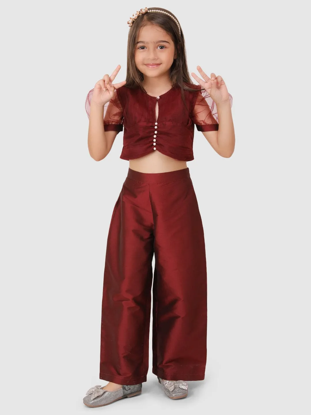 Maroon Beads Top&Pant