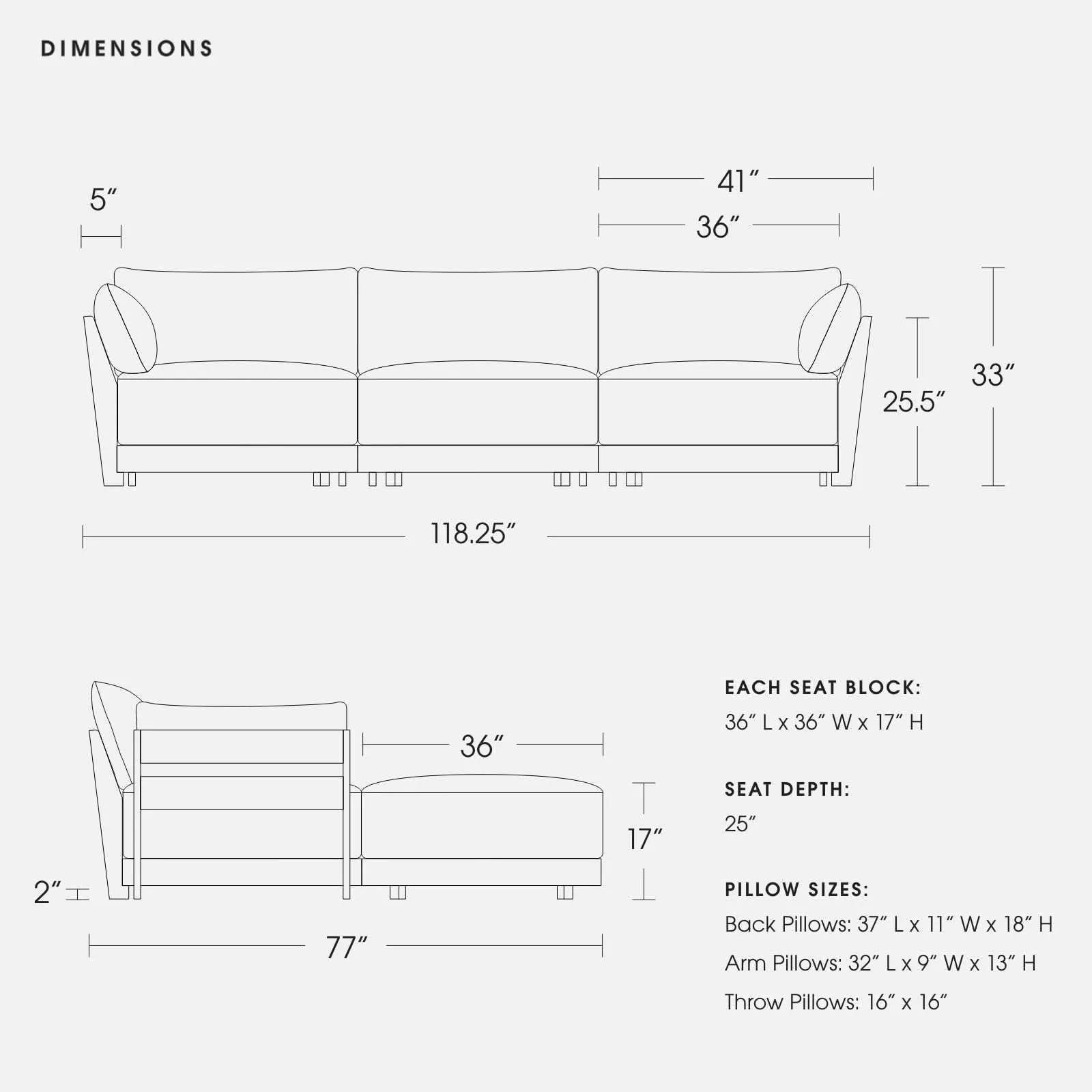 Modular Bondi Black 3-Seater U-Sectional in Phantom | Memory Foam Blend