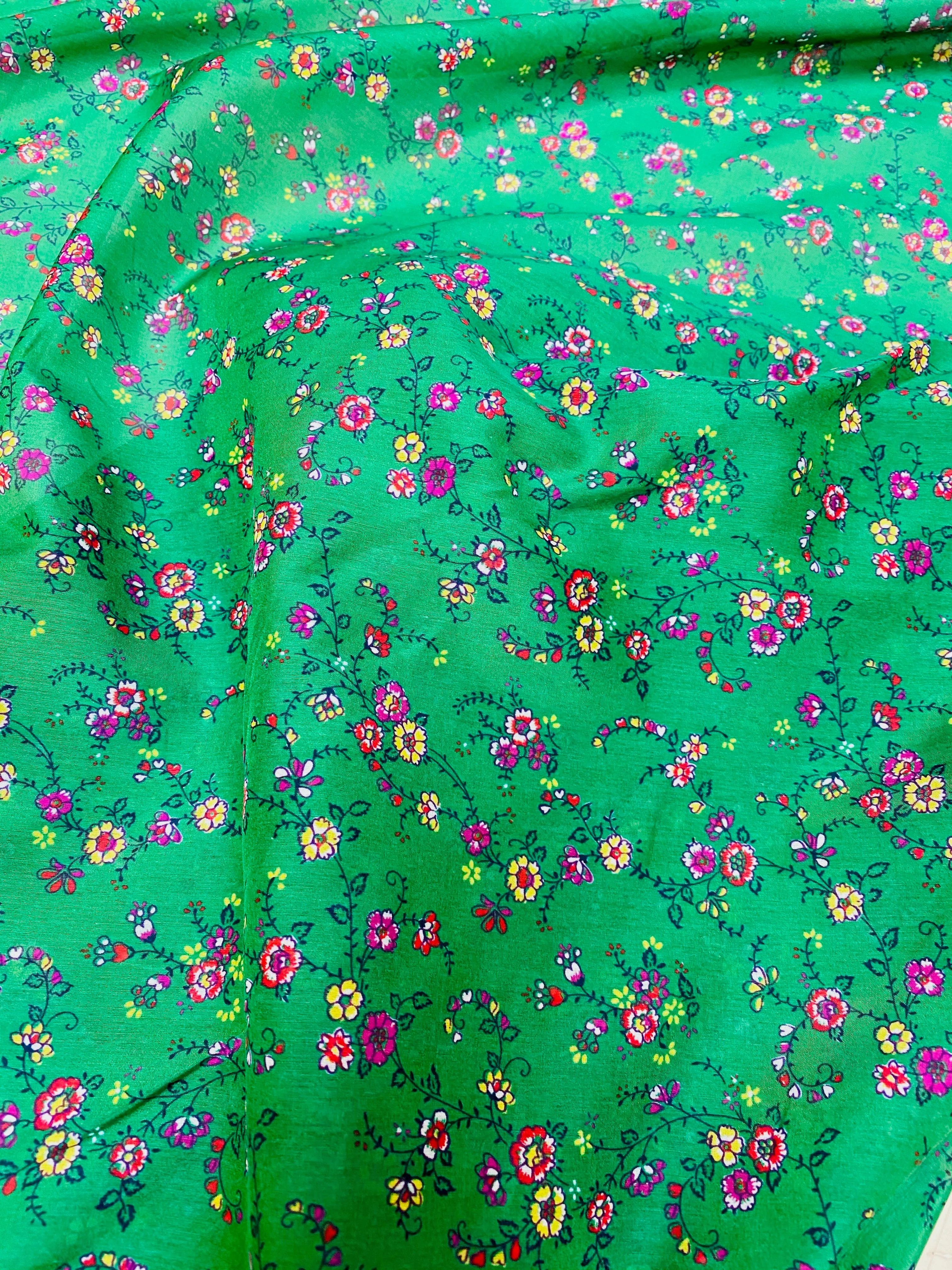 NEW Designer Green Cotton Silk Floral Woven Dress Shirt Fabric