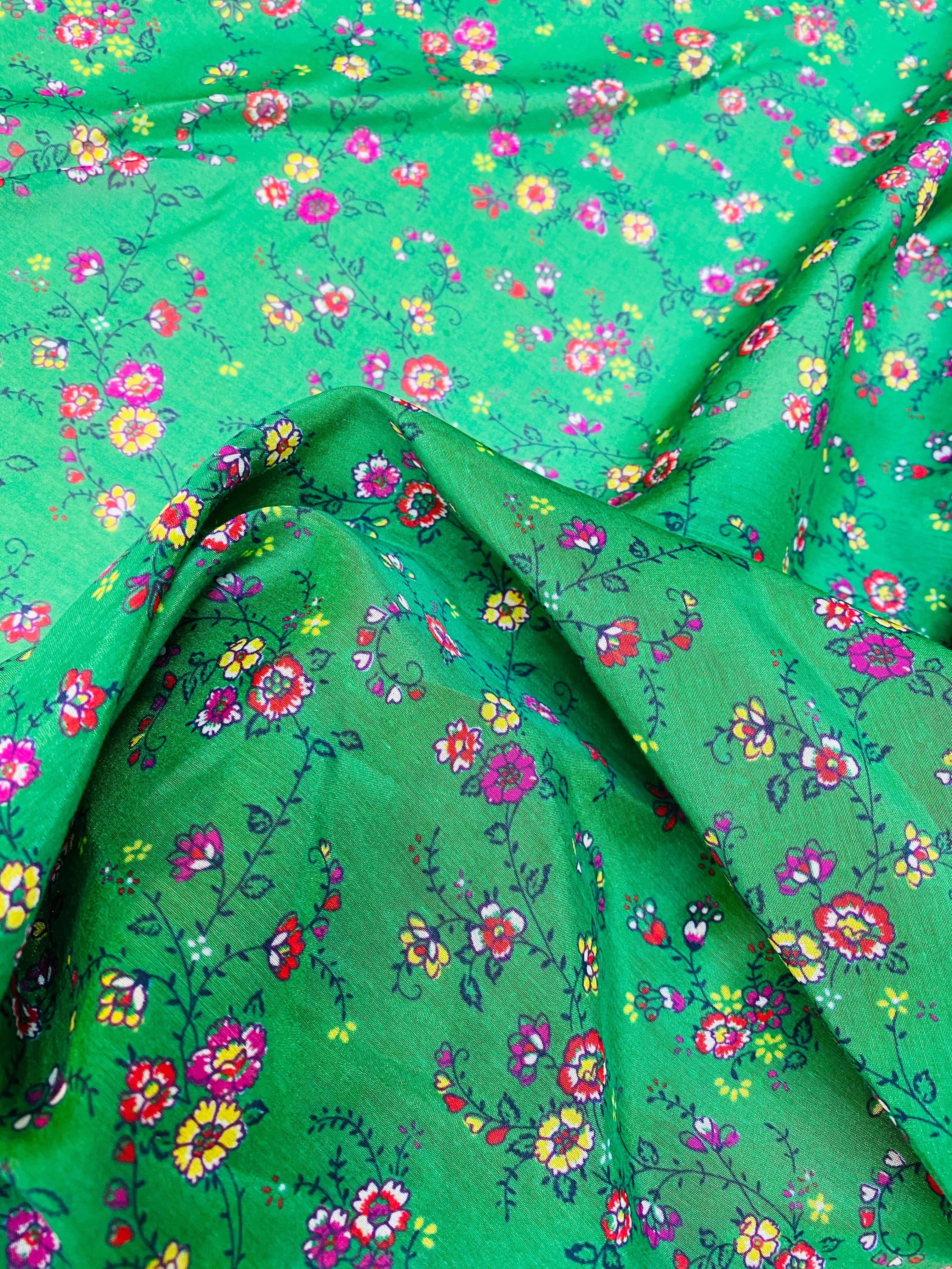 NEW Designer Green Cotton Silk Floral Woven Dress Shirt Fabric