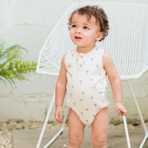 Petit Lem - Organic Ribbed Tank Romper - Palm Tree