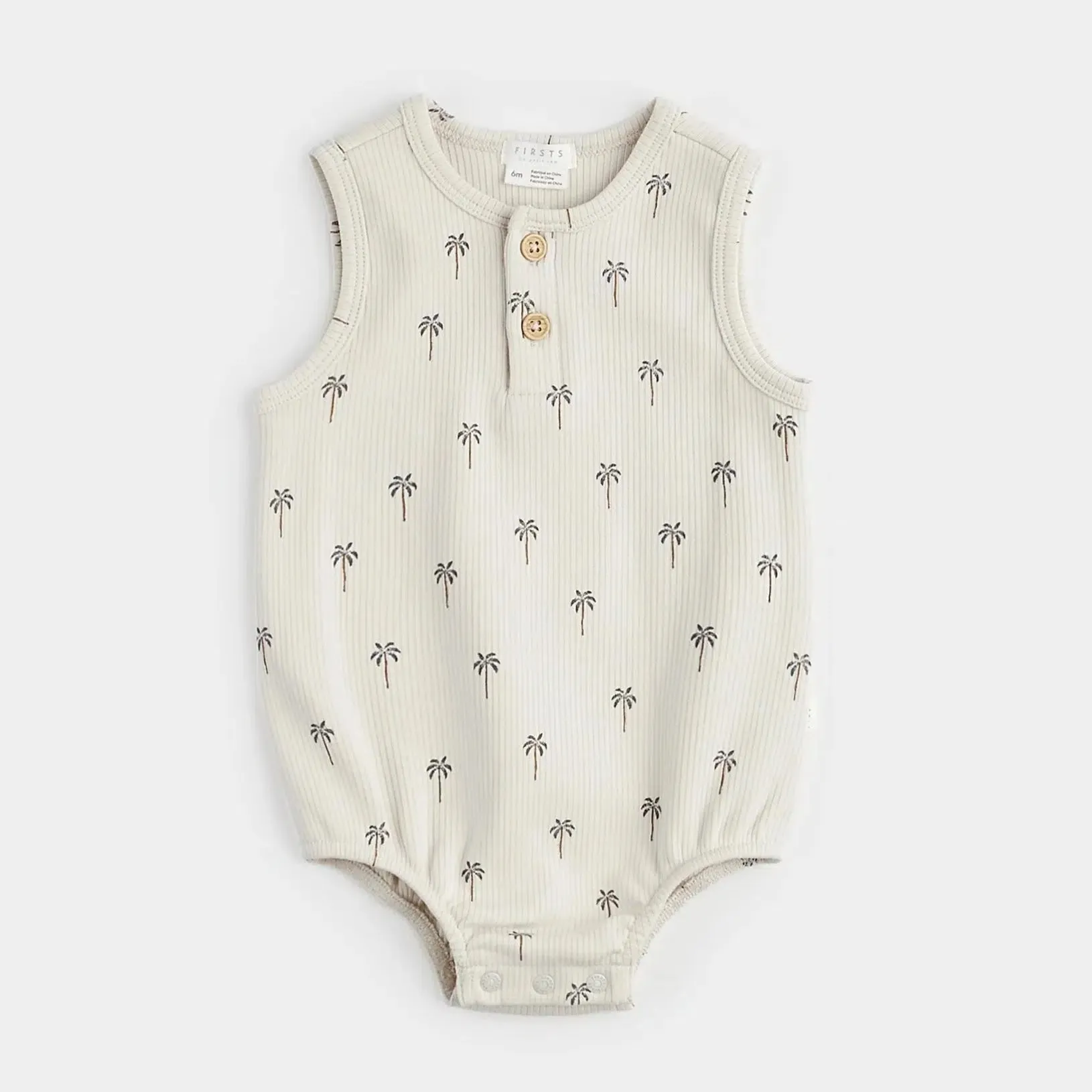 Petit Lem - Organic Ribbed Tank Romper - Palm Tree