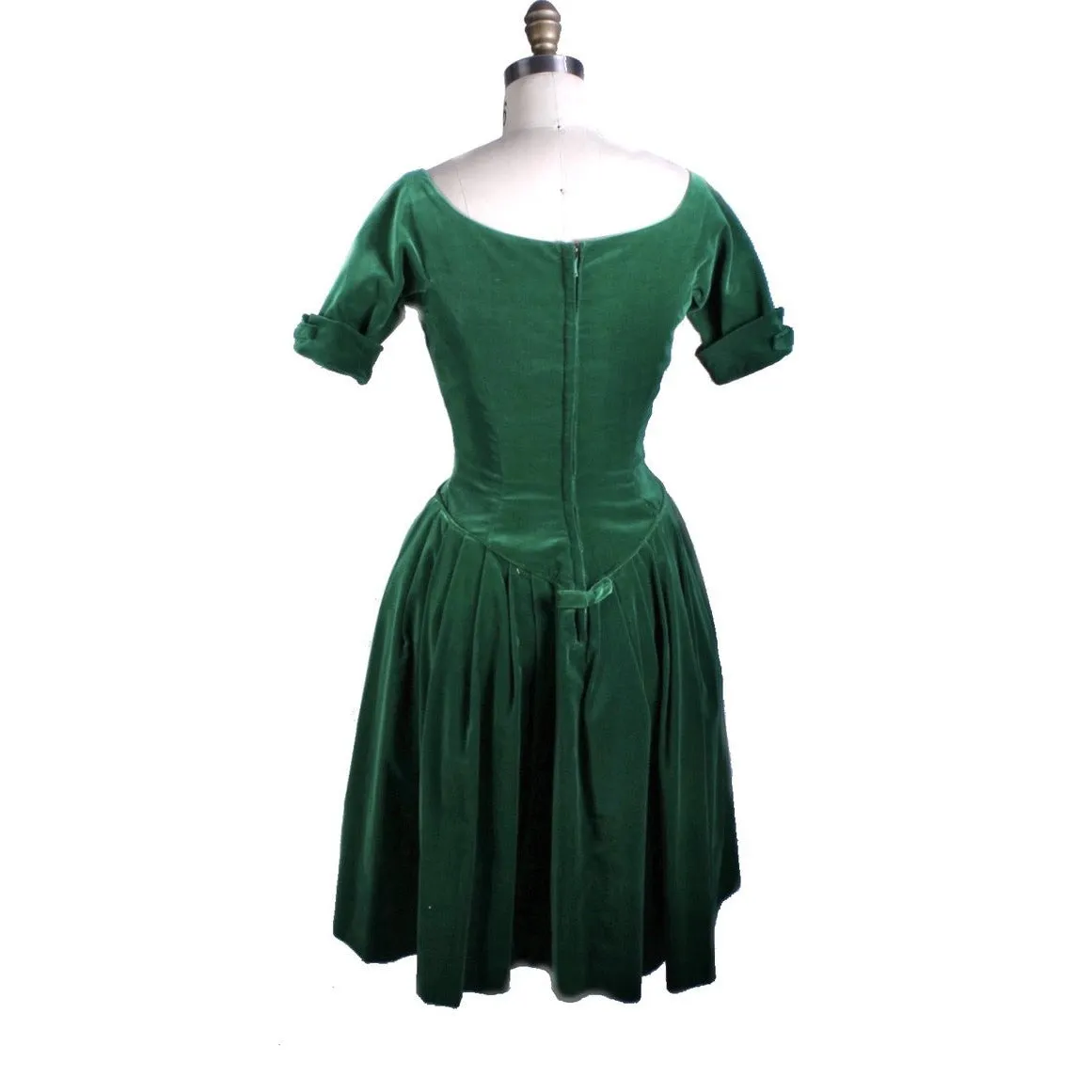 Retro 1950s Vintage Emerald Green Velvet Party Dress 1950S  S Joy Time