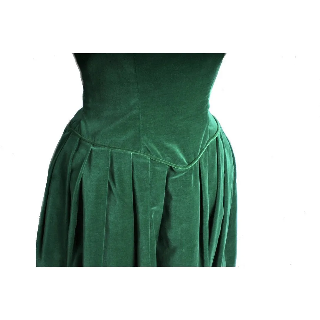 Retro 1950s Vintage Emerald Green Velvet Party Dress 1950S  S Joy Time