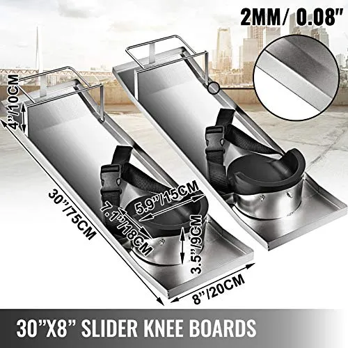 VEVOR Concrete Knee Boards Slider Knee Boards 30'' x 8'' Kneeler Board Stainless Steel Kneedboards Concrete Sliders Pair Moving Sliders w/Concrete Knee Pads & Board Straps for Concrete Finishing