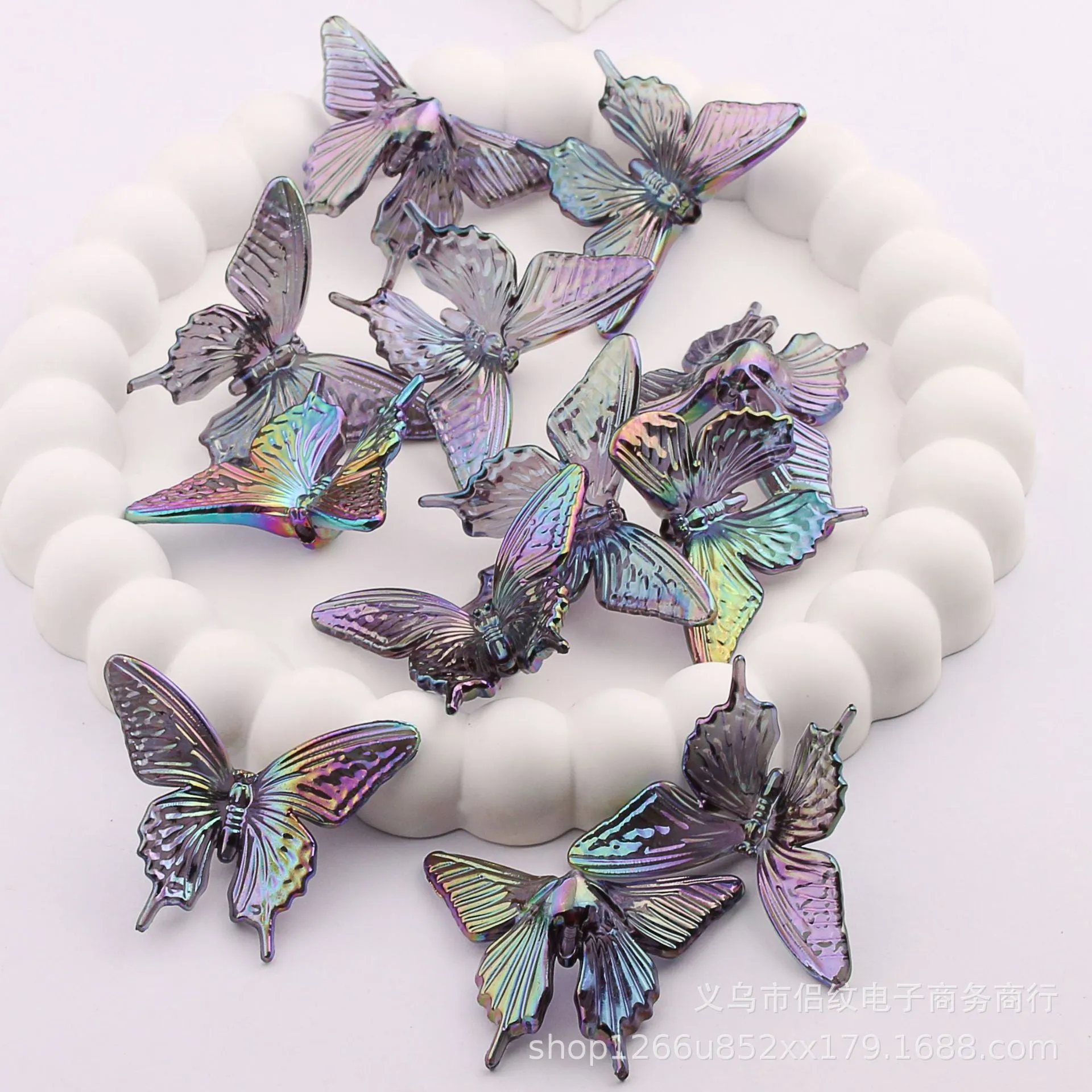 Wholesale 100PCS Acrylic High Transparent Color Straight Hole UV Plated Butterfly Beads