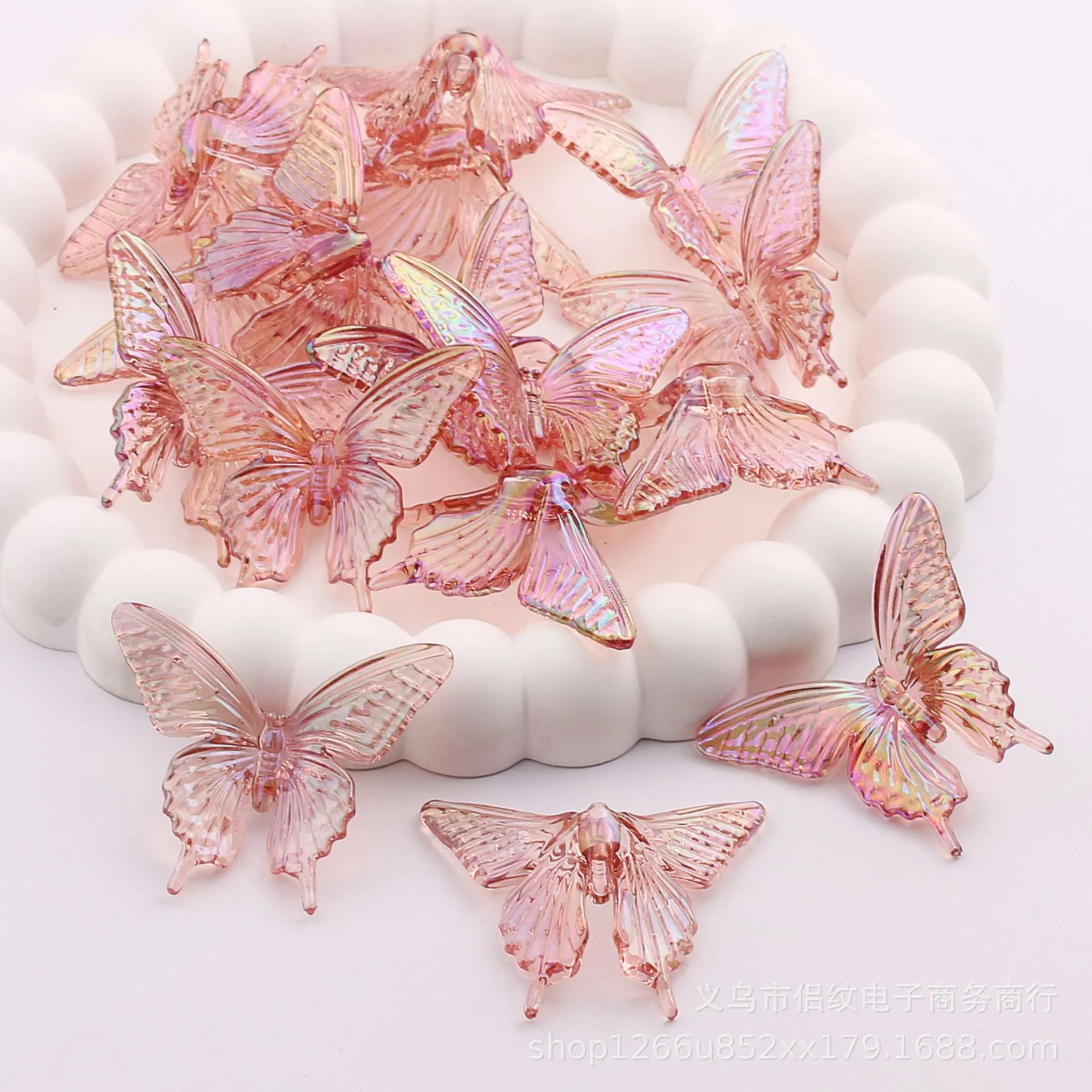 Wholesale 100PCS Acrylic High Transparent Color Straight Hole UV Plated Butterfly Beads